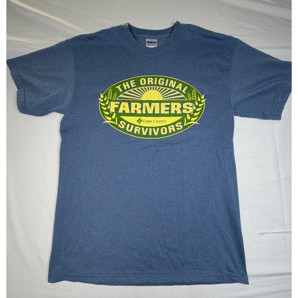 Gildan The Original Farmers Survivors Farm Credit Graphic T-Shirt Blue Medium